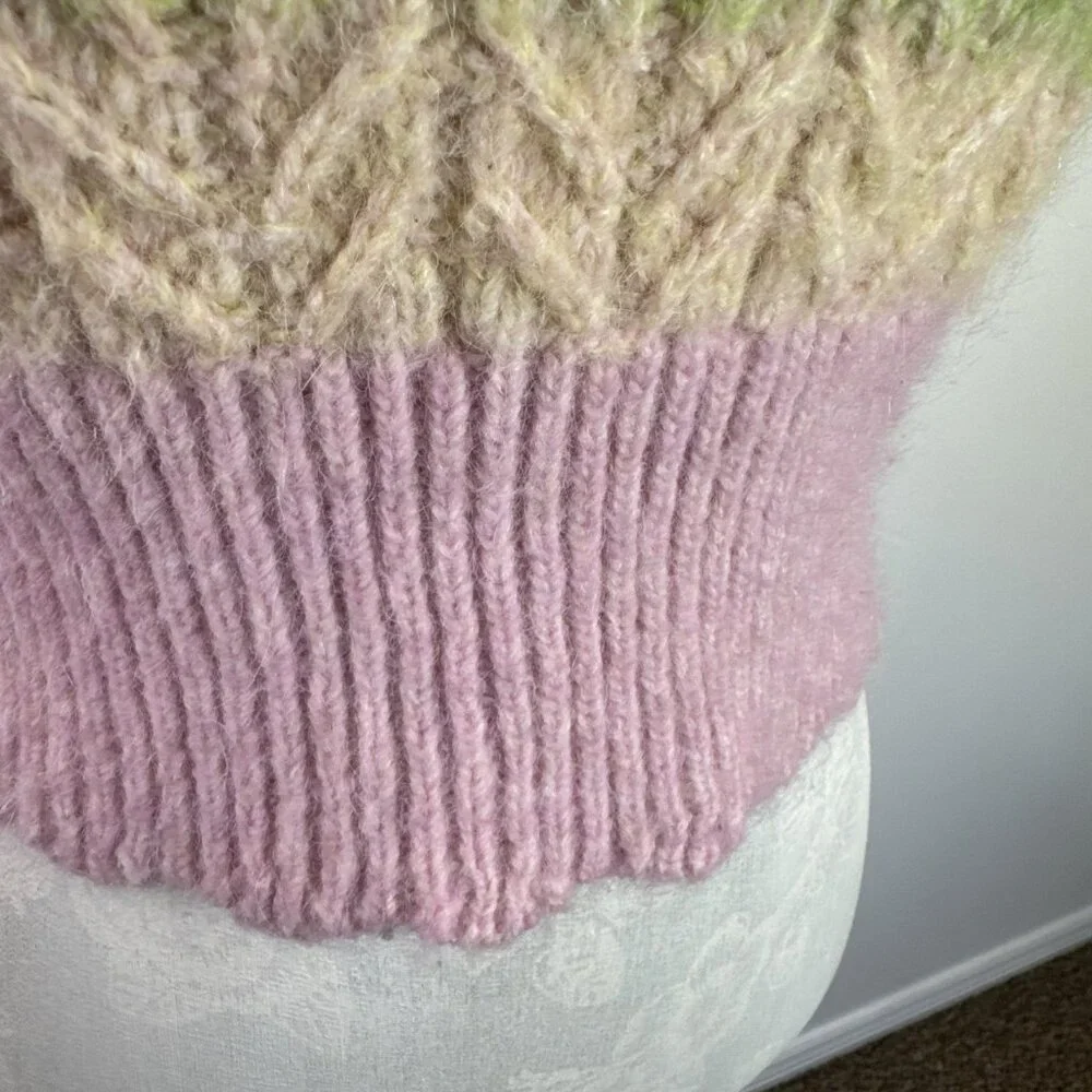 Zara Women's S Sweater Vest Pink Multi Pastel Touch Wool & Alpaca EUC‎